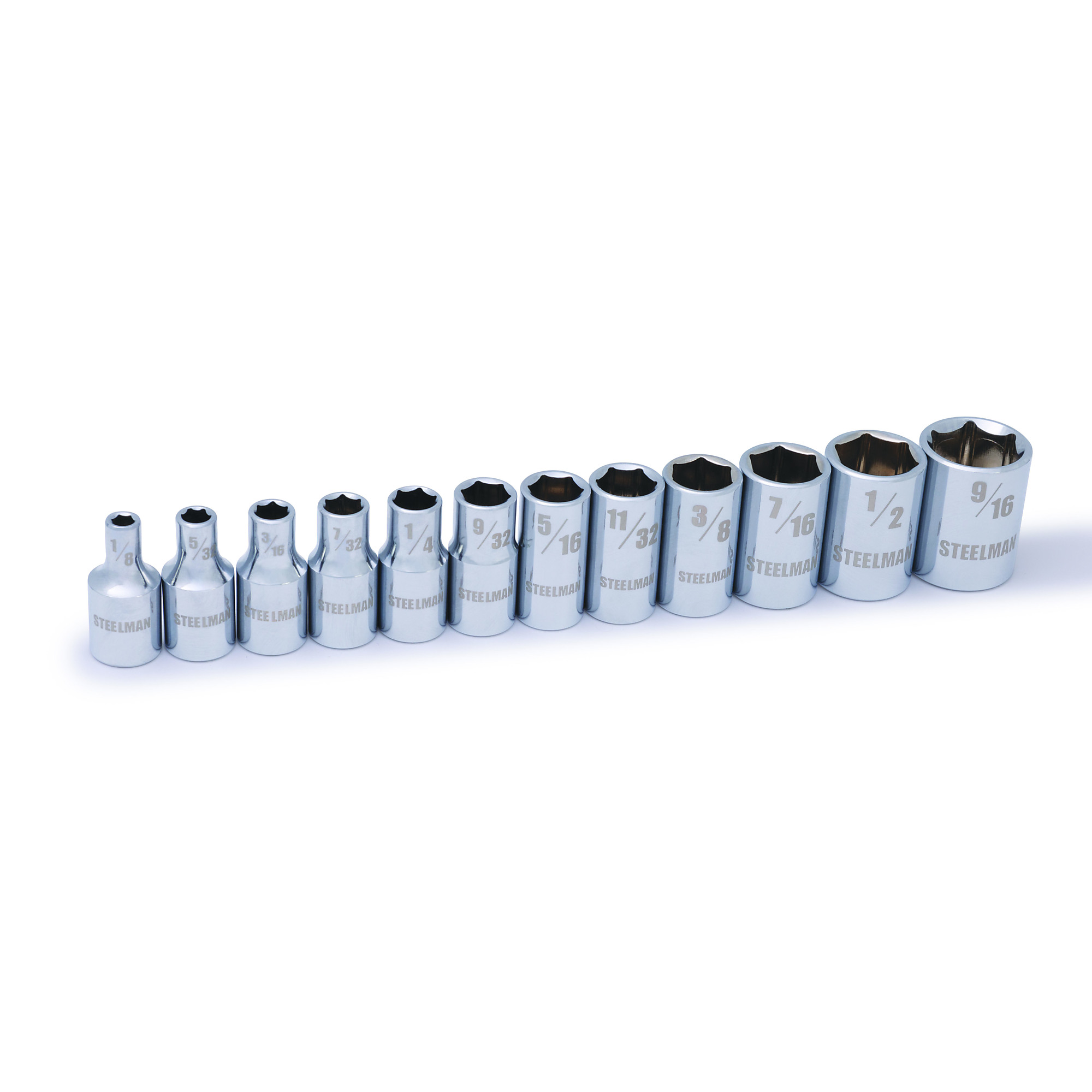 STEELMAN 12-Piece 1/4-Inch Drive Shallow Depth 6-Point Chrome SAE Socket Set, Model# 78154